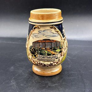 Vintage Mini Beer Stein Souvenier Dortmund West Falenhalle #2647 Iridescent BLUE